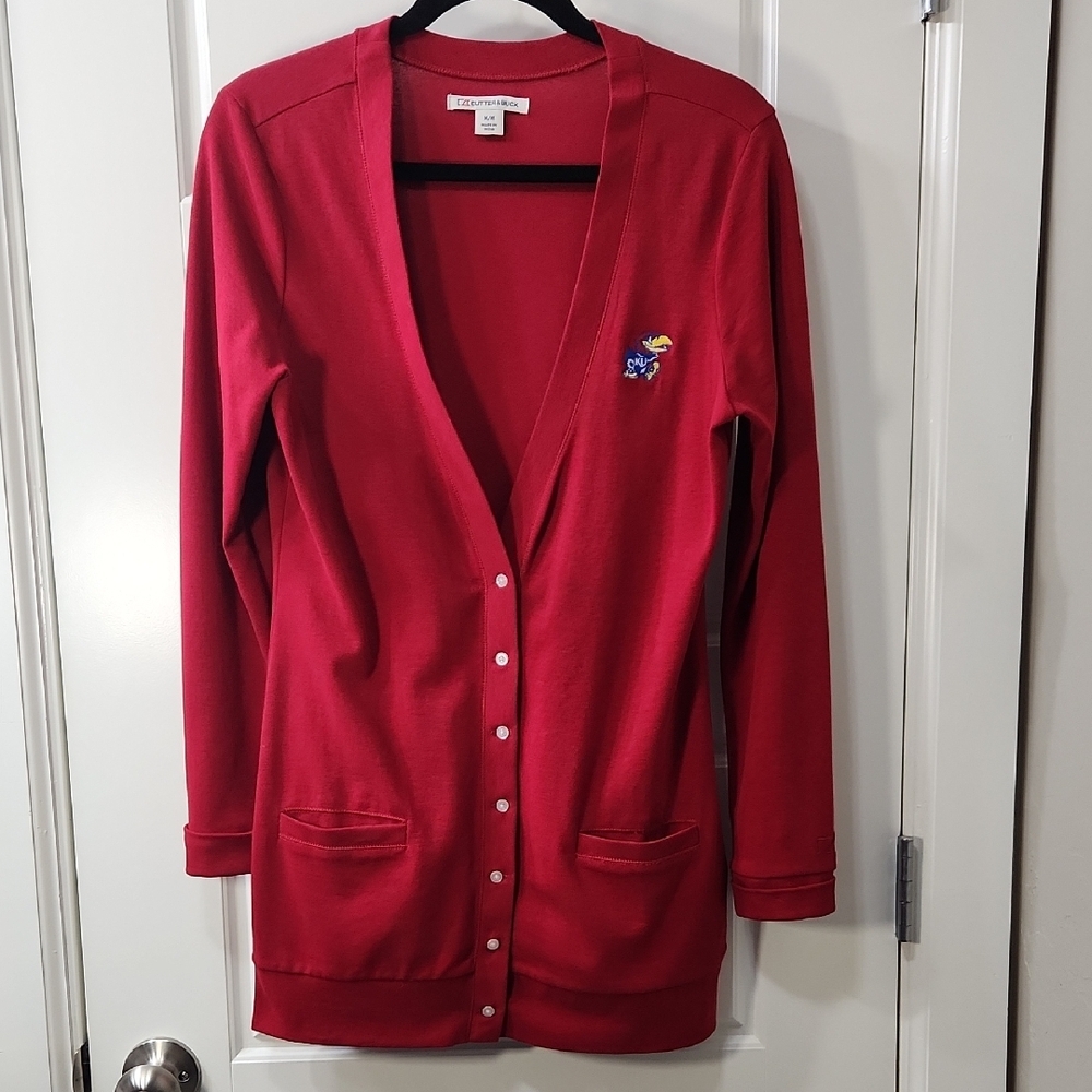 Kansas Jayhawks Fitted Cardigan Sweater - Medium